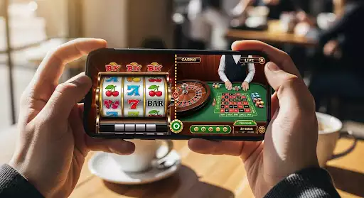 Mobilní casino hraní na telefonu v kavárně